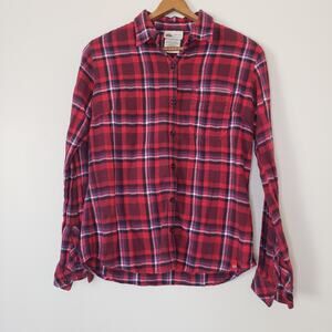 Women's Dickies Plaid Button Down Flannel Red White Blue Size Small